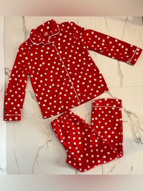 GAP Red & White Polka Dot Girls Pajama Set Girls Size 10 Cozy Fleece